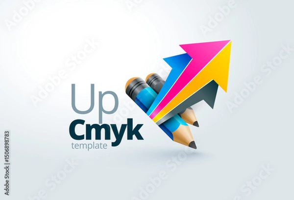 Obraz  Arrows Cmyk colors and Pencils. Printing theme logo. Template design vector. White background