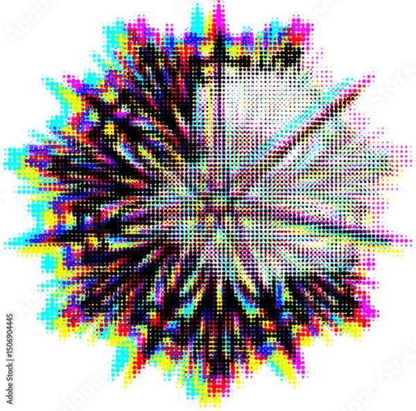 Obraz Star dot mandala with rainbow multi-outline. Text sector is highlighted. Vector.