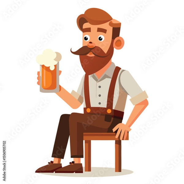 Obraz Cartoon illustration of a man with a red beard enjoying a beer in a pub setting