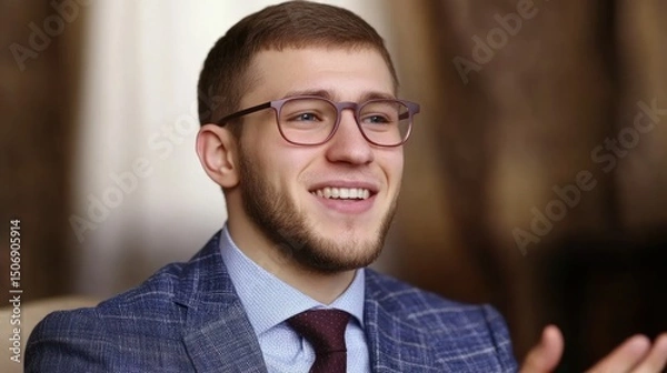 Fototapeta Businessman smiling in a meeting. Possible use Stock photo for business articles