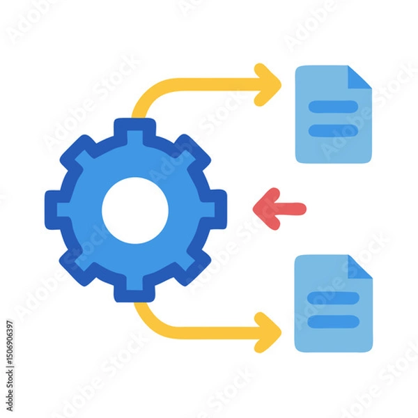 Fototapeta Gear processing data exchange flat icon on White Background