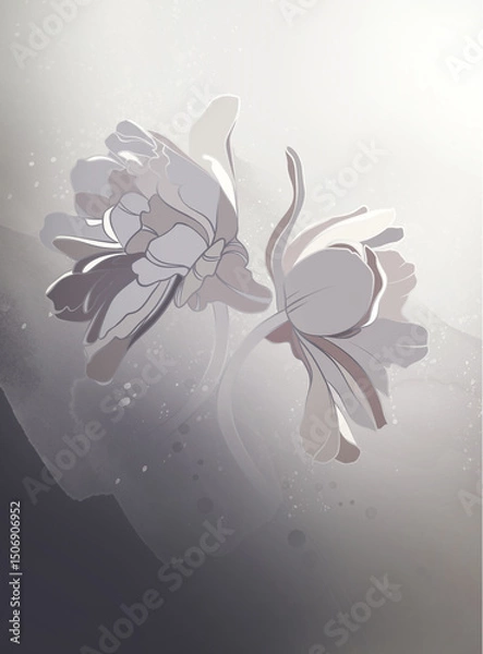 Obraz drawing of delicate abstract decorative flowers with splashes of paint	
