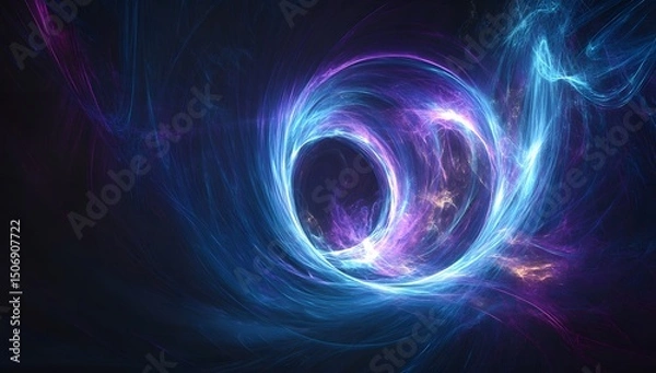 Fototapeta Abstract background with blue and purple glowing lines in the round shape, creating dynamic curves on a dark backdrop. High resolution.