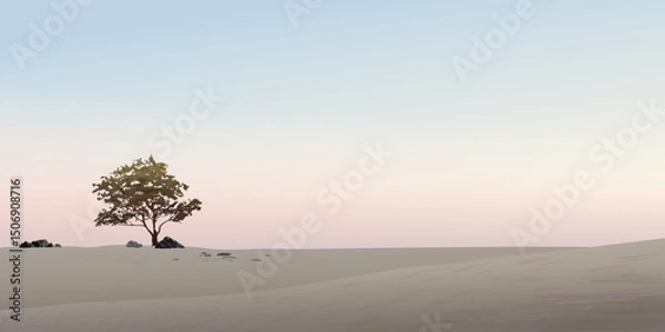 Obraz Silhouette tree in the middle of dried land with vanilla sky background graphic illustration have blank space.