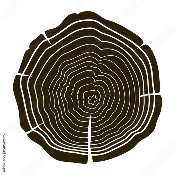 Fototapeta Wooden logs texture. Wood concepts graphics, lumber circle top view. Vintage outline tree ring stump, cut trees structure racy vector