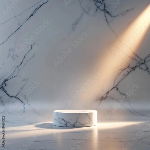 Fototapeta Light Gray Marble Background with Subtle Veining and Natural Side Light for Elegant Modern Product Presentation