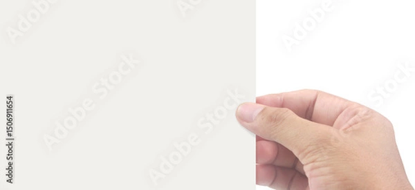 Fototapeta Hand holding blank paper studio image capture minimalistic close-up creative concept for visual arts