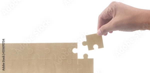 Obraz Placing puzzle piece home setting instructional image indoor environment close-up view problem-solving concept