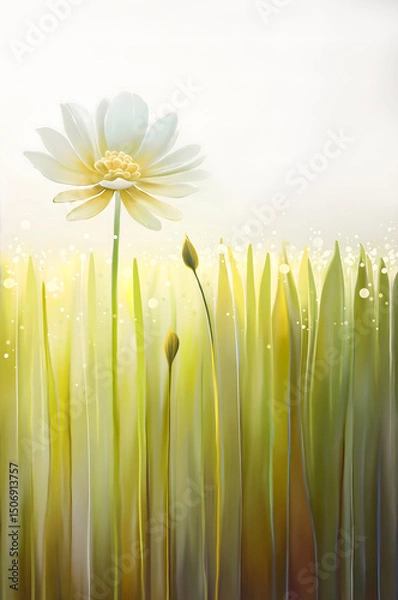 Obraz The image of a flower in the grass with splashes is a summer drawing