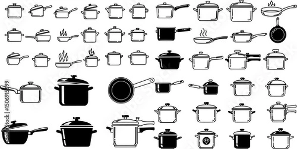 Obraz Icon set featuring various cooking pots designed for culinary applications and kitchen themes