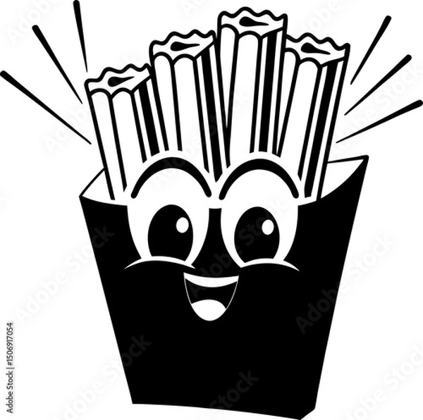 Fototapeta Cute cartoon character with happy expression holding churros