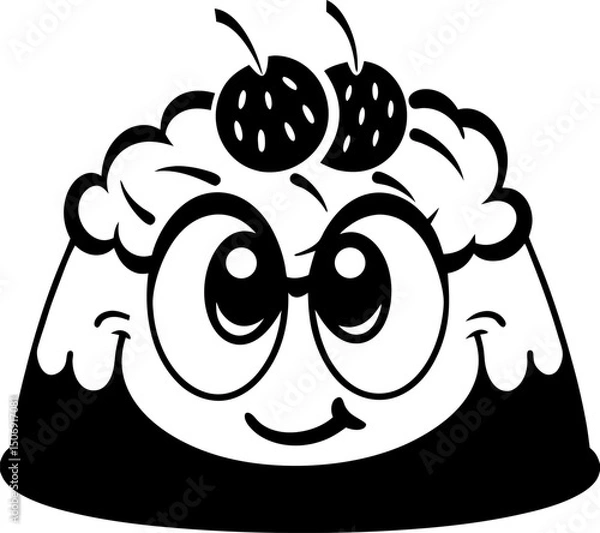 Fototapeta Cute dessert character with big eyes and playful expression, topped with cherries
