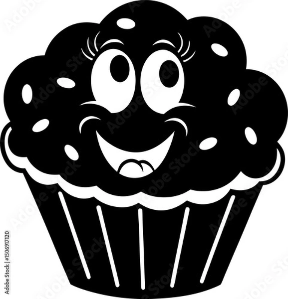 Fototapeta Cute smiling cupcake character with big eyes and cheerful expression