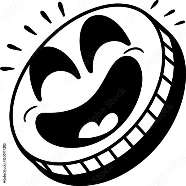 Fototapeta Happy coin illustration with joyful expression and radiating lines