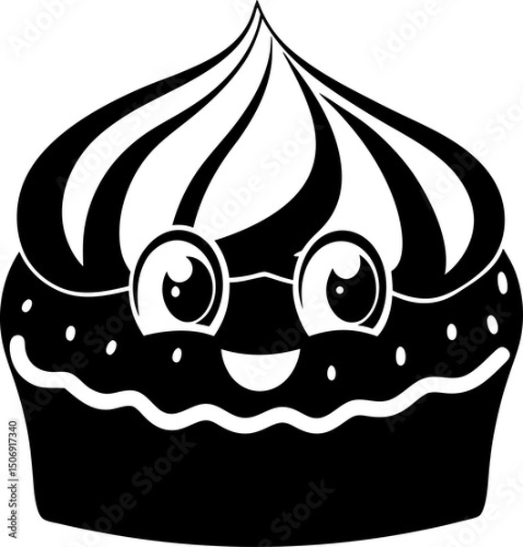 Fototapeta Cute dessert character with smiling face and glasses, featuring swirled frosting