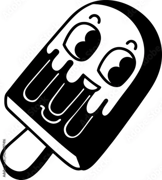 Fototapeta Cute ice cream popsicle character with smiling face and dripping chocolate