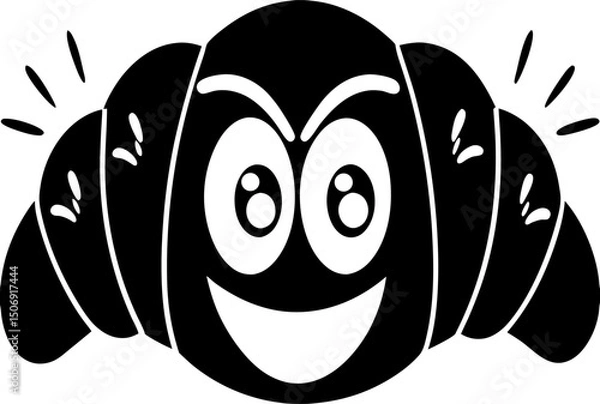 Fototapeta Happy croissant character with big eyes and smile, expressing joy and delight