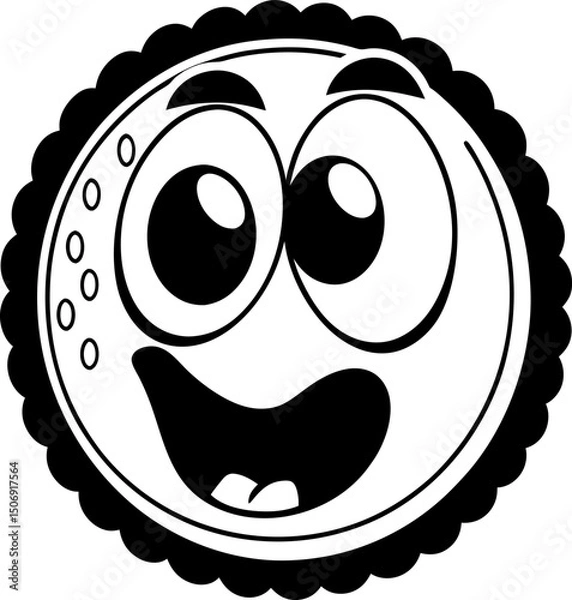 Fototapeta Cute smiling cookie character with big eyes and cheerful expression
