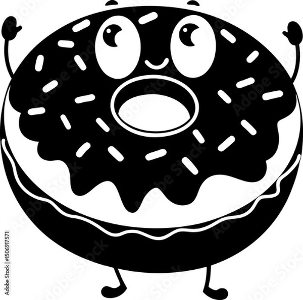 Fototapeta Cute cartoon donut with sprinkles and happy expression, perfect for dessert lovers