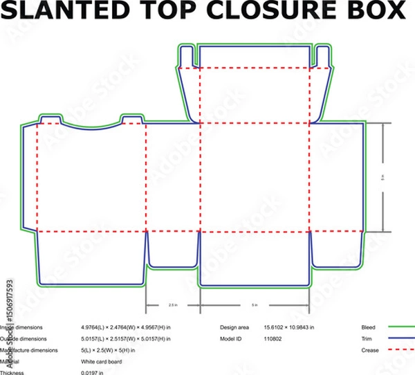 Fototapeta Slanted top closure box packaging template design diagram