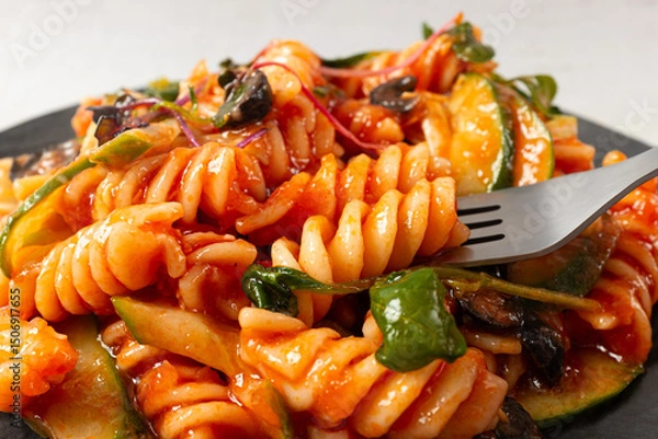 Obraz Fusilli Pasta Salad with Tomato Sauce