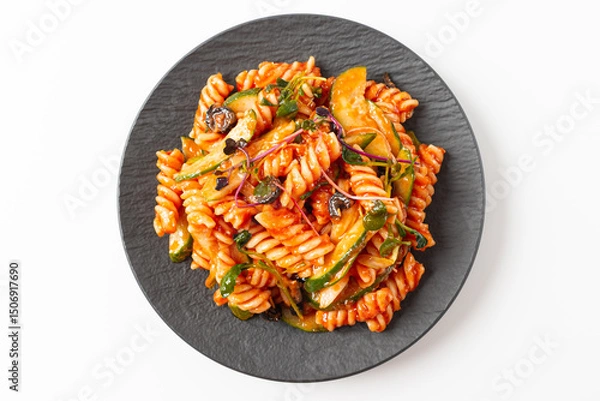 Obraz Fusilli Salad on White Background