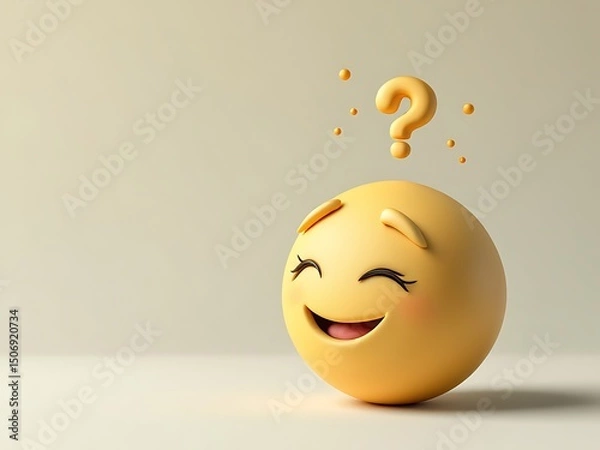 Obraz Confused and Happy Yellow 3D Emoji with a Question Mark Floating Above its Head on a Light Background