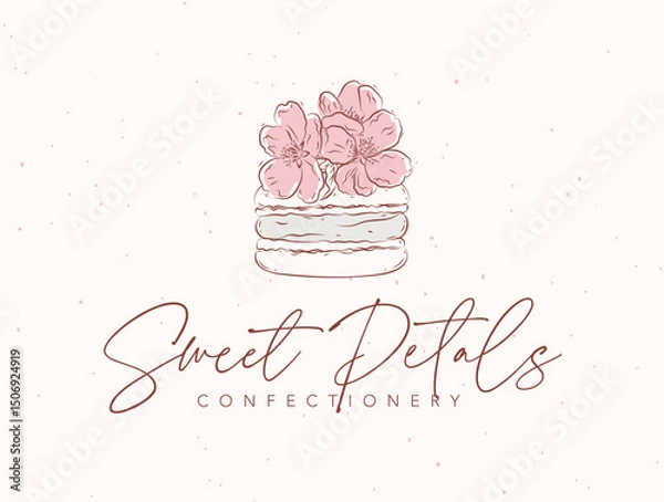 Obraz Confectionery label design with lettering sweet petals drawing in floral style on beige background