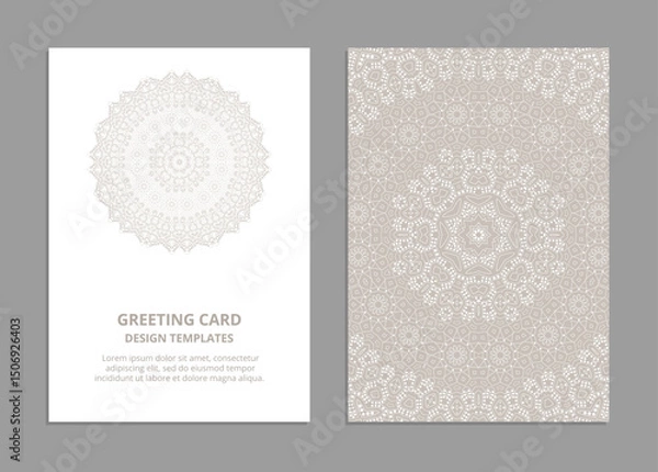 Obraz Templates for greeting and business cards, brochures, covers with floral motifs. Oriental lace pattern. Mandala. Wedding invitation, save the date,RSVP. Arabic, Islamic, asian, indian, african motifs