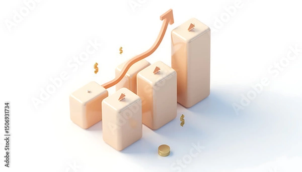 Obraz Rising Bar Graph with Upward Arrow and Dollar Sign