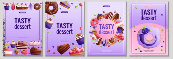 Obraz A set of flyers for desserts, confectionery, and cooking. A4 vector illustration for posters, banners and advertisements