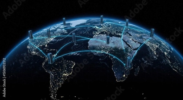 Fototapeta Earth Network Connection Global Data Transmission