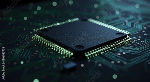 Fototapeta Computer Chip on Circuit Board Close Up