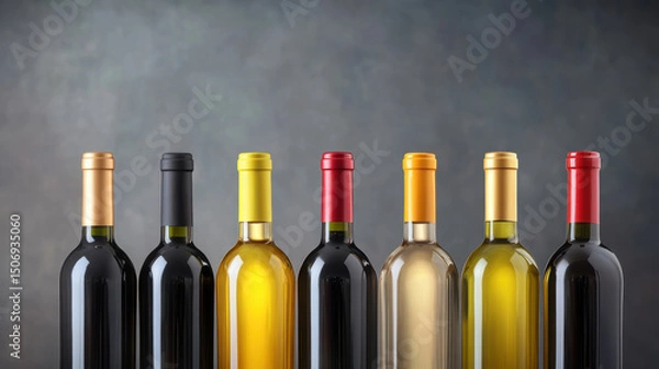 Obraz Bright and colorful display of different wine bottles arranged in row, showcasing various colors and styles