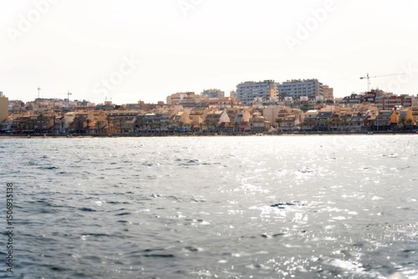 Obraz Sparkling mediterranean sea and coastal cityscape in spain