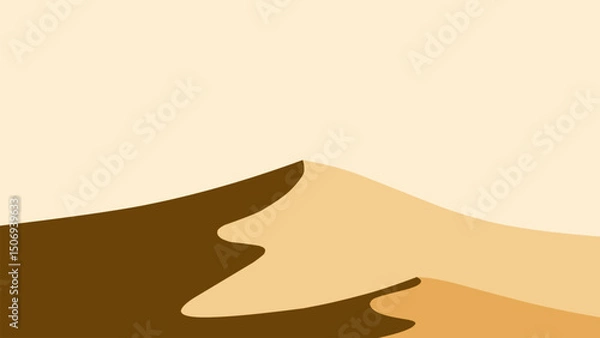 Fototapeta Landscape scenery of sand desert with dunes. Panoramic view of sahara desert at noon with sun and towering dunes. Vector illustration of scenic arid desert with hot weather