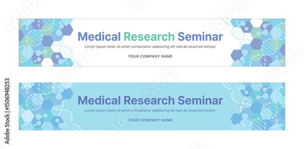 Fototapeta A set of business banner design templates in modern, geometric, abstract pattern style for medical, hospital concept seminars, workshops, conferences, presentations, etc.