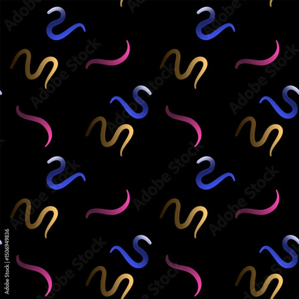 Obraz Abstract Color Gradient Swirl Shapes Seamless Pattern. Squiggly Design Elements with tapper in dark.