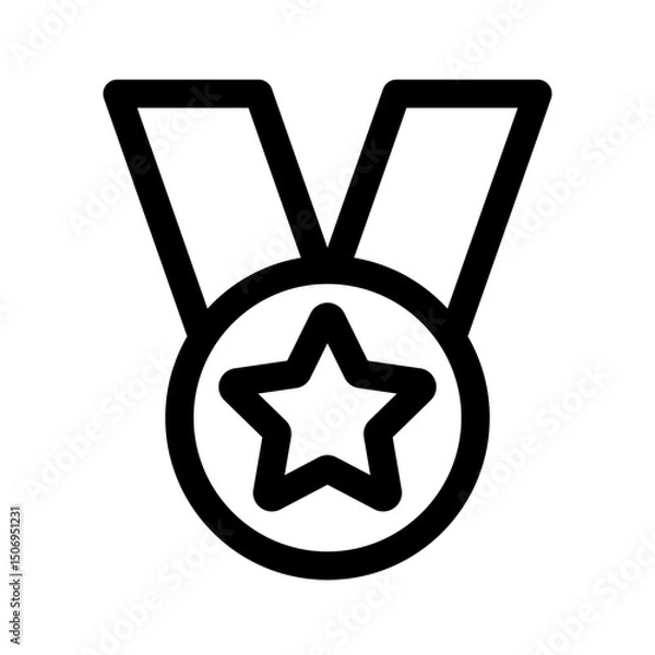 Fototapeta Reward icon with star. Trophy icon with ribbon. Gold medal for winner, first place award. Winning award, prize, medal. Achievement badge. Vector linear illustration. Editable stroke