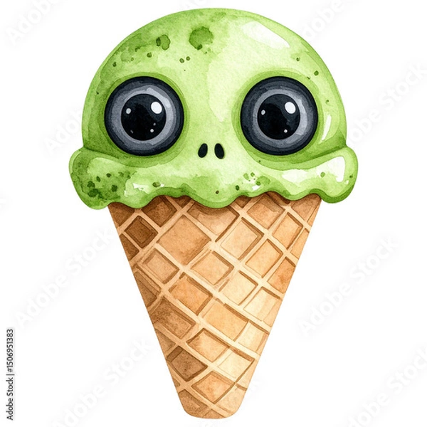 Fototapeta watercolor-style Halloween desserts, featuring cupcakes, donuts, candy, parfaits, Perfect for seasonal designs, stickers, scrapbooks, and party invitations. This charming set blends horror 