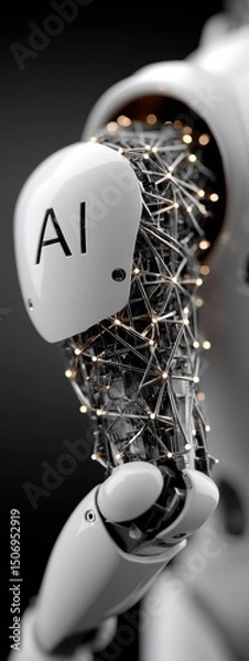 Fototapeta Close-Up View of Futuristic Robotic Arm with Intricate Circuitry and Soft Ambient Lighting