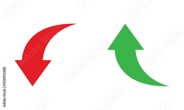 Fototapeta Vector illustration of a red downward arrow and a green upward arrow, symbolizing decline and growth. Ideal for business, finance, trends, or data visualization design uses.