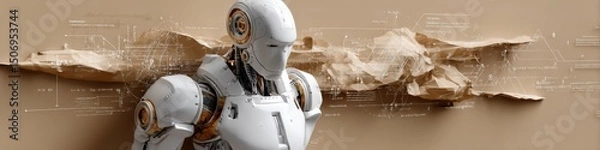Fototapeta Futuristic Robot Figure Against Minimalist Textured Background with Soft Lighting