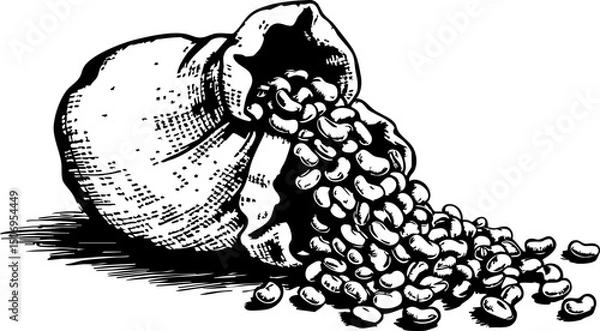 Fototapeta Spilling raw beans kitchen counter rustic top-down culinary art