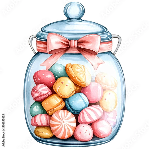 Fototapeta watercolor-style Halloween desserts, featuring cupcakes, donuts, candy, parfaits, Perfect for seasonal designs, stickers, scrapbooks, and party invitations. This charming set blends horror 