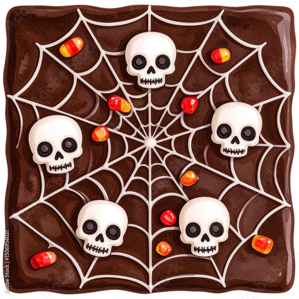 Fototapeta watercolor-style Halloween desserts, featuring cupcakes, donuts, candy, parfaits, Perfect for seasonal designs, stickers, scrapbooks, and party invitations. This charming set blends horror 