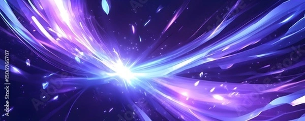 Fototapeta Abstract blue background with neon light rays and speed lines, vector illustration, dark purple background.