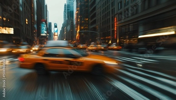 Fototapeta Abstract blurred motion blur city street background, long exposure, speed effect, 