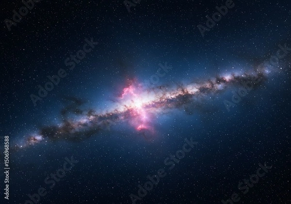 Fototapeta Cosmic Nebula: Vibrant Pink Galaxy Core in Deep Space Background