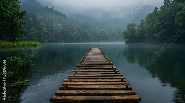 Fototapeta Serene Wooden Dock on Tranquil Waters